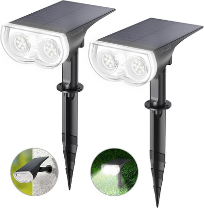 Linkind Solar Lights Outdoor Waterproof IP67, StarRay Dusk-to-Dawn Outdoor Solar Lights, 3 Lighting Modes Solar Spot Lights Outdoor for Garden, Yard, Landscape (Daylight, 2 Pack)