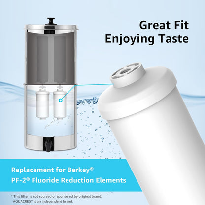 AQUA CREST Fluoride Water Filter, Replacement for Berkey® PF-2® Fluoride Reduction Elements, Berkey® Gravity Filtration System, NSF/ANSI 372 Certified, Pack of 2