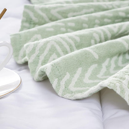 jinchan Boho 100% Cotton Blanket Muslin Lightweight Twin Size Throw Blanket Reversible for Couch Soft Cozy All Season 3-Layer Throw Coverlet Blanket for Bedroom Living Room Decor Green 60x80 Inches