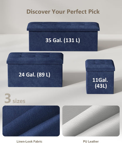 Storage Ottoman Bench, Folding Ottoman Foot Rest, End of Bed Bench,Storage Chest, for Living Room, Bedroom, Hallway, Entryway, Holds up to 700 lb (Navy BLUE1, 43")
