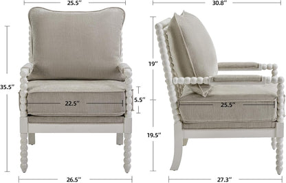 DUHOME Linen Fabric Spindle Accent Chairs Set of 2 with Wood Frame,Modern Accent Chairs with Padded Spring Seat and Brushed White Base for Living Room Bedroom Farmhouse Home Office Belcony