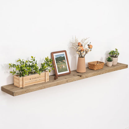 Solid Wood Floating Shelves, 8" Deep Rustic Reclaimed Barnwood Wall Hanging Floating Shelf with Invisible Heavy-Duty Metal Bracket | Wall Mounted | Farmhouse Style | 55 inches,1PC,Natural