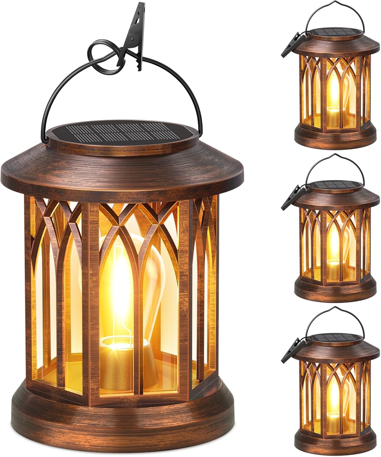 WdtPro Solar Lanterns Outdoor Hanging 4 Pack, Upgraded Bright Solar Lantern Lights Outdoor Waterproof, Solar Powered Lantern Over 12Hrs for Outside Garden Yard Patio Decor (Copper)