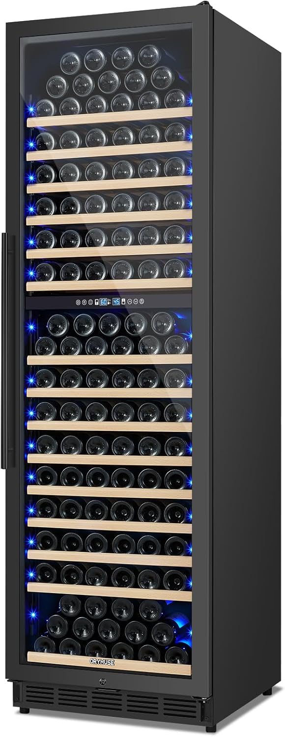 200 Bottle Dual Zone Wine Fridge ??24 Inch Large Capacity Wine Cooler Refrigerator Freestanding/Built-In with Upgraded Compressor, Low-Noise Wine Cellar & Intelligent Temperature Control - Black