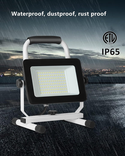UFOND 6000 Lumen LED Work Light with Stand,60W Waterproof Flood Light, Brightness Switch Adjustable,Super Bright Portable Job Site Worklight with Power Cord for Garage Workshop Car,Outdoor Lighting