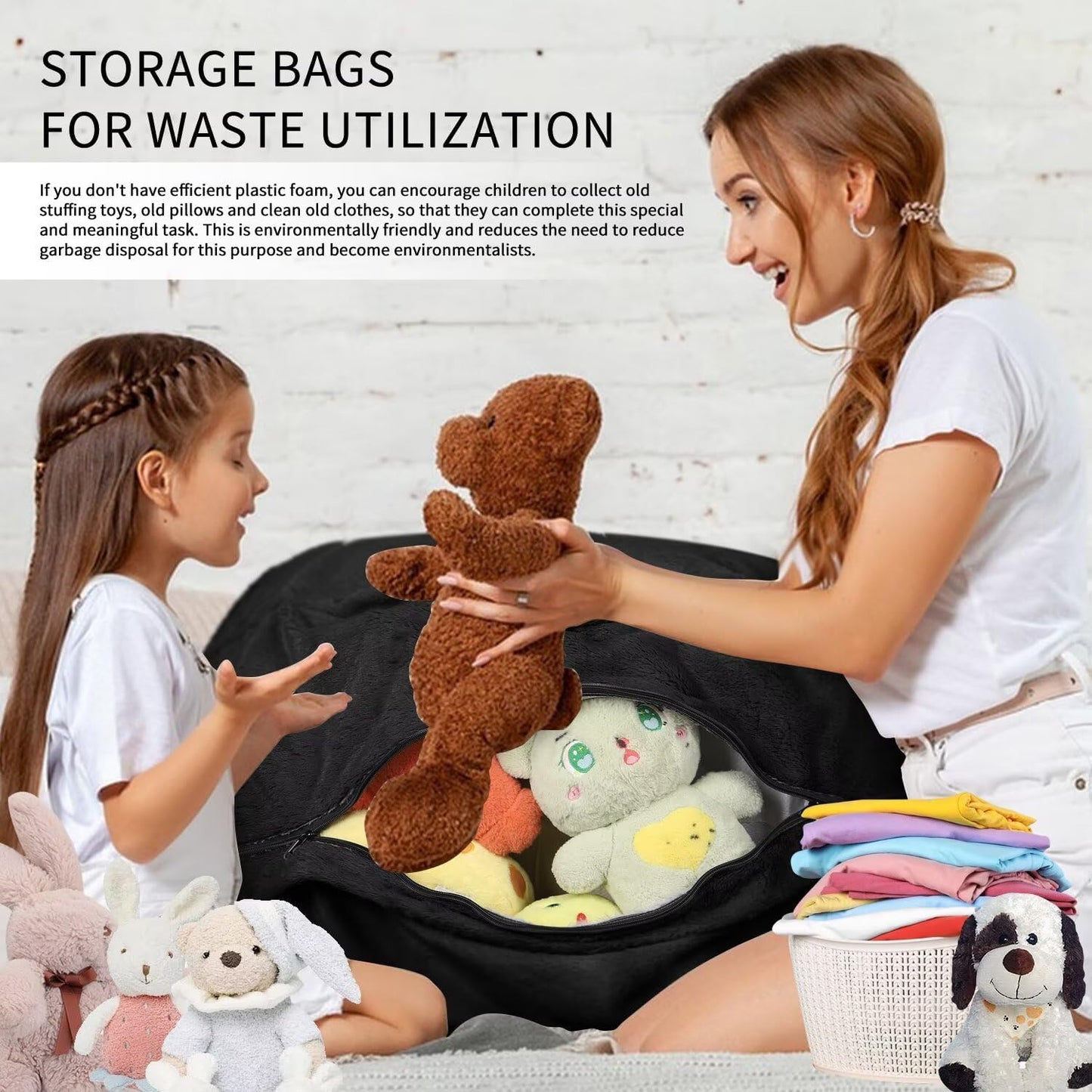 Bean Bag Chair for Adults 5FT,Soft Removable Cover for Teens/Girls Bedroom,Fluffy Giant Round Floor Beanbag Lounger Chairs (No Filler,Black)