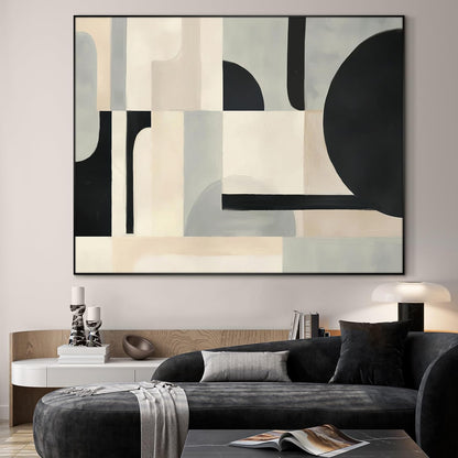 SIGNWIN 60"x72" Extra Large Framed Wall Art Modern Neutral Abstract Geometric in Black and Beige, Clean Minimalist Design for Home Living Room Bedroom Decor (Frame Assembly Required)
