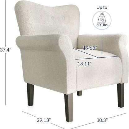 BELLEZE Modern Accent Chair for Living Room, High Back Polyester Armchair with Wooden Legs, Upholstered Wingback Side Chair Padded Armrest Single Sofa for Living Room, Bedroom - Allston (White)