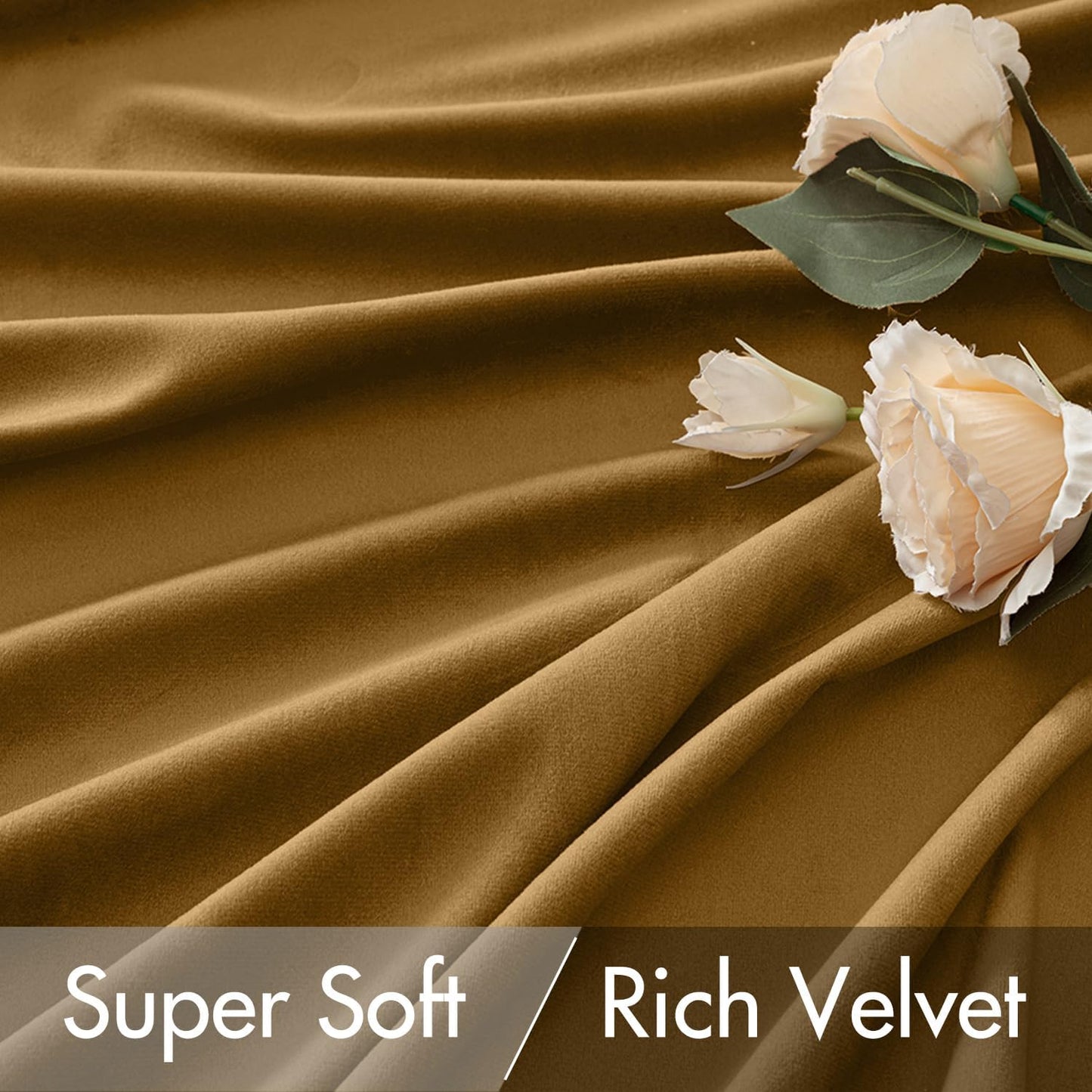 MIULEE Gold Velvet Curtains 90 inches 2 Panels - Luxury Room Darkening Window Drapes for Bedroom Living Room Thermal Insulated Super Soft Blackout, Back Tab Rod Pocket Pinch Pleated, W52 x L90