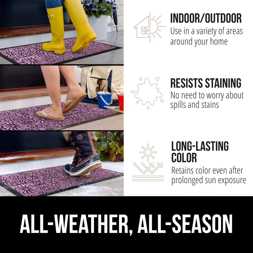 GORILLA GRIP 100% Waterproof All-Season WeatherMax Doormat, Durable Natural Rubber, Stain and Fade Resistant, Low Profile, Indoor Outdoor Door Mats, Easy Clean Entry Mat, 17x29, Purple Confetti Daisy
