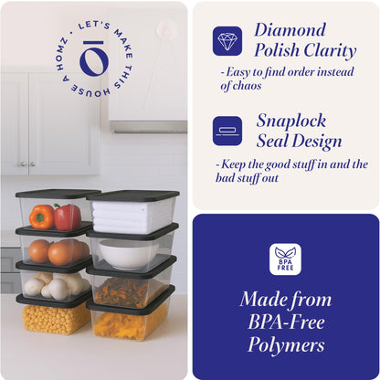 HOMZ 10-Pack Snaplock, Small Clear Plastic Storage Organizer Bins w/Lids, 6 Quart, Gray - Stackable