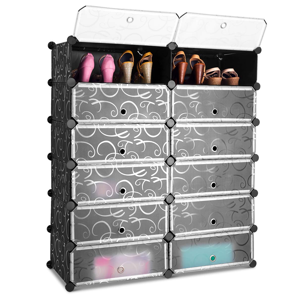 Tangkula 12-Cube Shoe Rack Organizer, DIY Cubes Storage Cabinet, Modular Plastic Shoes Cabinet with