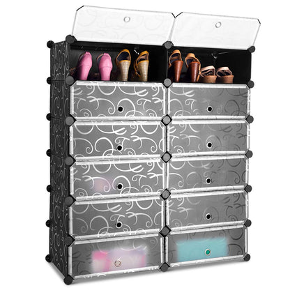 Tangkula 12-Cube Shoe Rack Organizer, DIY Cubes Storage Cabinet, Modular Plastic Shoes Cabinet with