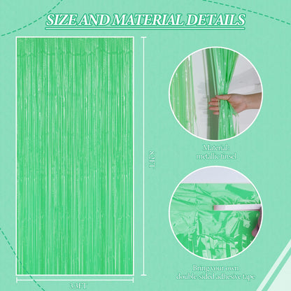 3 Pack Foil Fringe Backdrop - Pastel Light Green Shiny Tinsel Curtains for Party Decoration/Photo Booth Props - 3.3x8.2 FT Metallic Foil Backdrop for Birthday, Wedding, Graduation, Christmas