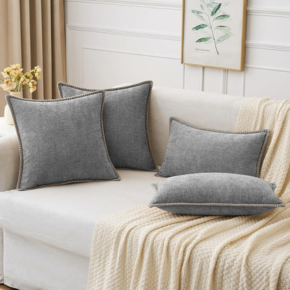 MIULEE Pack of 2 Couch Throw Pillow Covers 16x16 Inch Dark Gray Farmhouse Decorative Pillow Covers with Stitched Edge Soft Chenille Solid Dyed Spring Pillow Covers for Sofa Bed Living Room