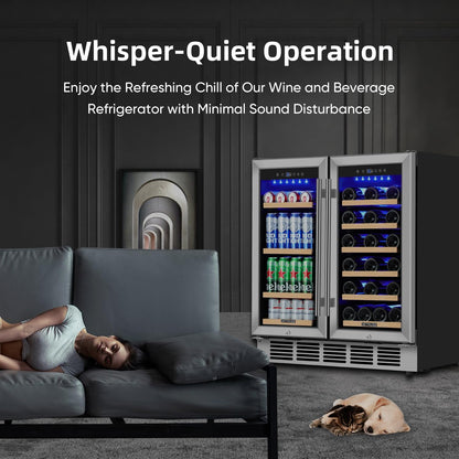 Wine and Beverage Refrigerator 30 Inch, Beverage Fridge Dual Zone with Upgraded Cooling, Wine Beverage Cooler Built-in or Freestanding, 30 Bottles and 110 Cans Large Capacity