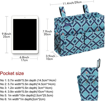 Surblue Caddy Hanging Organizer Bedside Storage Bag for Bunk and Hospital Beds, Blueplaid, Small