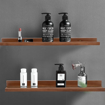 AZSKY Light Walnut Color Wood Wall Floating Shelves for Wall 36 Inch Bookshelf Wall Mount Picture Photo Frames Display Rack with Ledge Decorative Storage Shelves a Set of 2