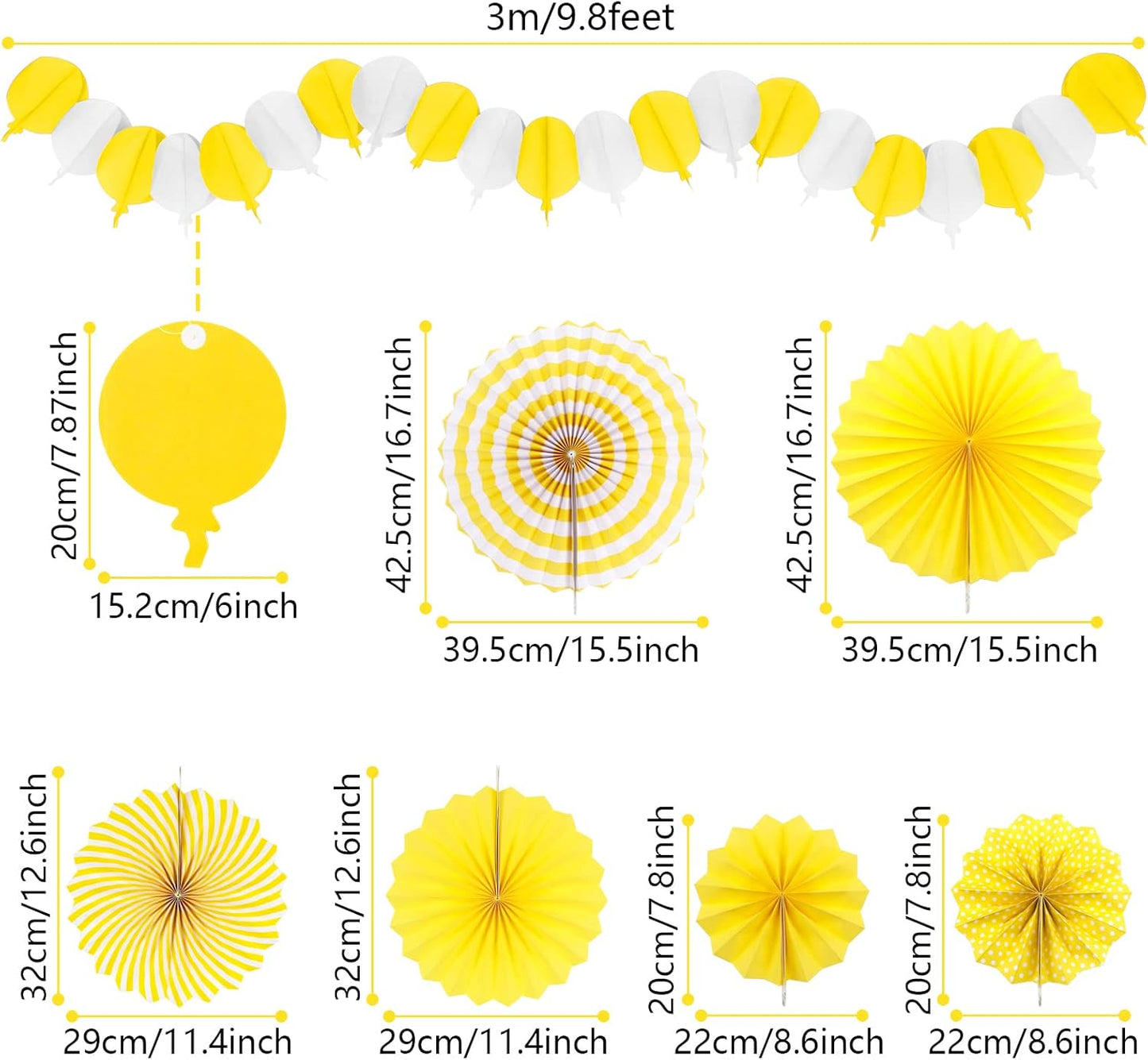 Yellow Party Decorations, Papar Fans Pompoms Fans Garlands for Birthday Bridal Baby Shower Wedding Graduation Spring Festival Party Decorations