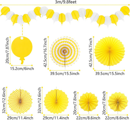 Yellow Party Decorations, Papar Fans Pompoms Fans Garlands for Birthday Bridal Baby Shower Wedding Graduation Spring Festival Party Decorations