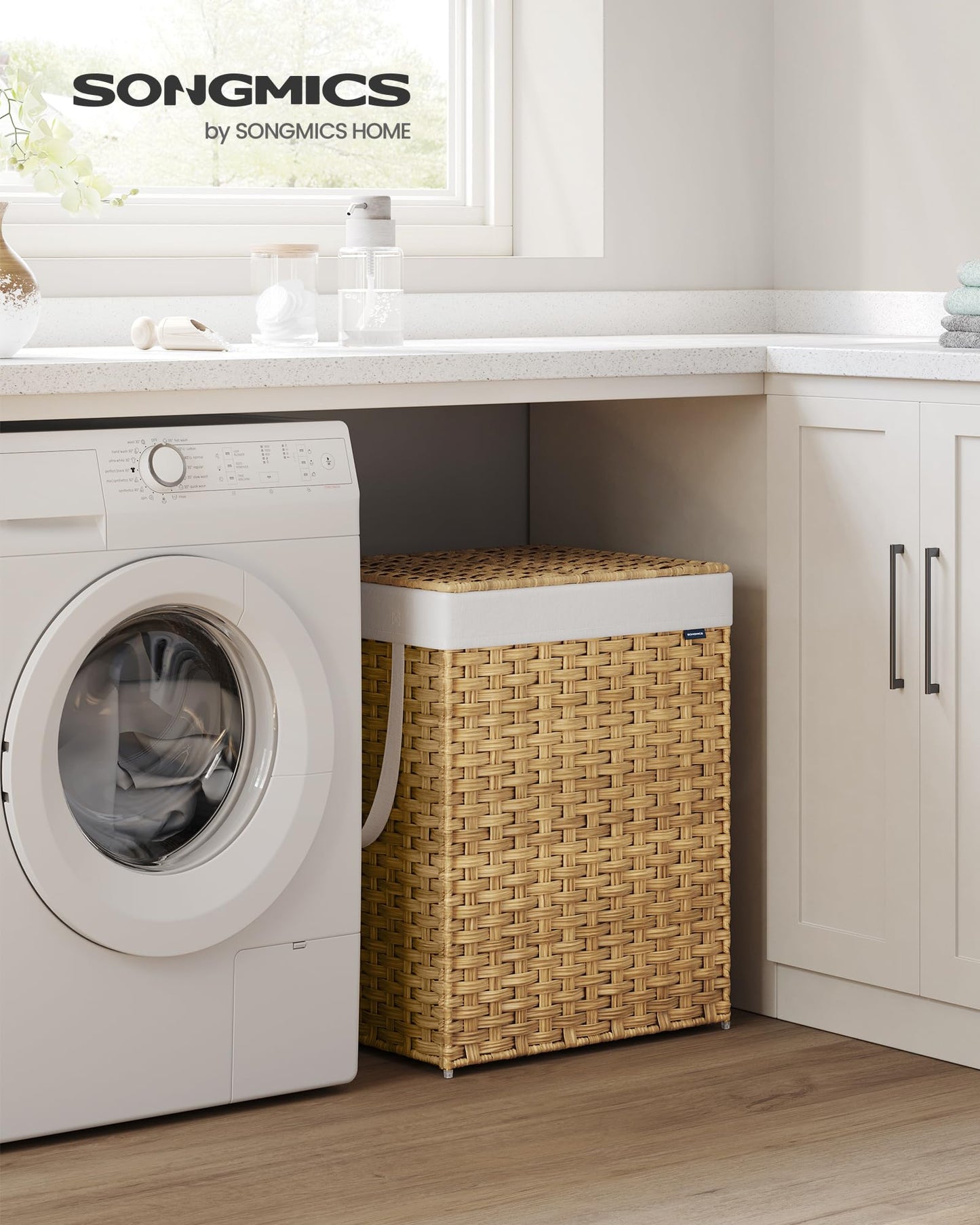 SONGMICS Laundry Hamper with Lid, 29.1 Gallon (110 L) Synthetic Rattan Clothes Laundry Basket with