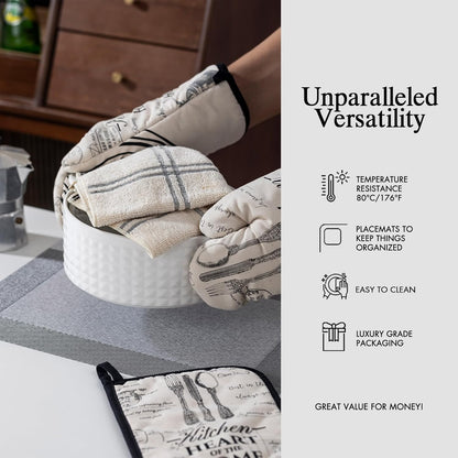 Placemats Set of 6 - Easy Clean Woven Vinyl Placemats for Dining Table, Indoor/Outdoor Place Mats, Washable PVC Table Mats （Silver Cube）