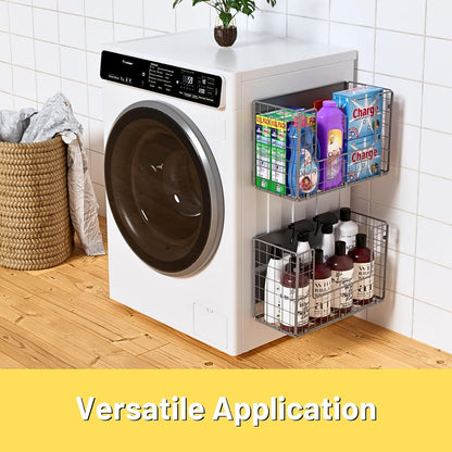 Magnetic Shelf for Fridge, Fruit Potato & Onion Storage Bins, Pantry Organizers & Storage, Large Container Magnetic Basket for Refrigerator, Kitchen Counter,Cabinet Magnetic Fridge Organizer Silver 2