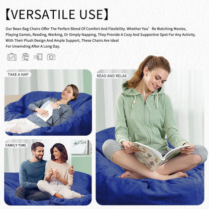 Bean Bag Chair for Adults 7FT,Soft Removable Cover for Teens/Girls Bedroom,Fluffy Giant Round Floor Beanbag Lounger Chairs (No Filler,Sapphire)