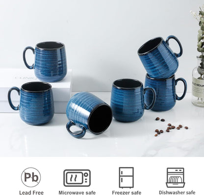 Hasense Espresso Cups 8 oz, Small Coffee Cups Set of 6, Ceramic Mugs with Handle for Coffee, Tea, Cappuccino and Mocha, Dishwasher & Microwave Safe, Blue