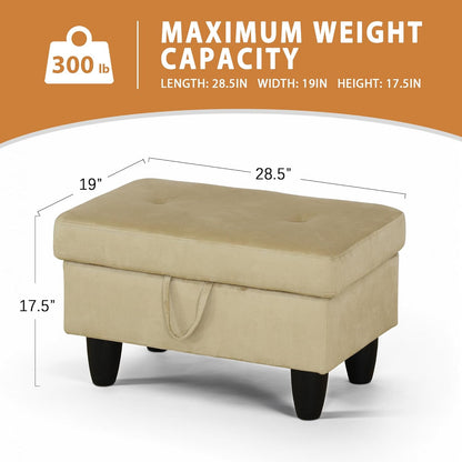 Ottoman Rectangular Storage Ottoman Bench, Flannel Footrest Stool Footstool with Lid for Living Room, Bedroom, Entryway, Light Brown, 28.5"x19"x17.5"