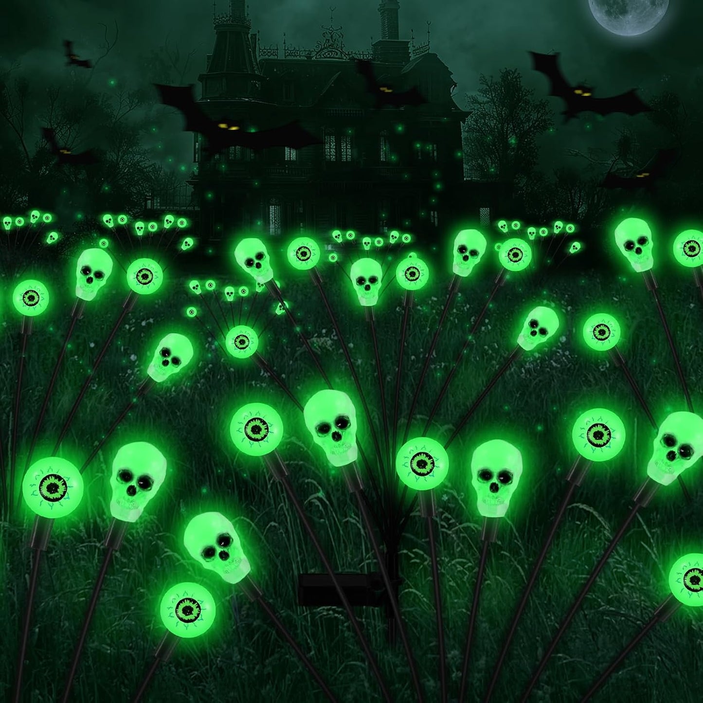 Solar Halloween Lights Outdoor,Halloween Decorations Outdoor, Scary Halloween Eyeball Lights,4PACKS 32LED,IP65 Waterproof,Halloween Decor for Garden/Yard/Patio/Lawn/Pathway(Green)