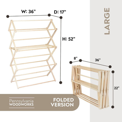 Pennsylvania Woodworks Clothes Drying Rack: Solid Maple Hard Wood Laundry Rack for Sweaters, Blouses, Lingerie & More, Durable Folding Drying Rack, Made in USA, No Assembly Needed, Large