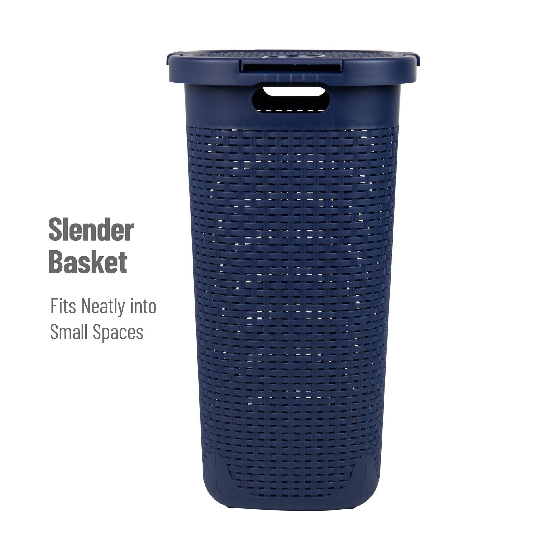 Mind Reader Slim Laundry Hamper with Lid, 60L Tall Clothes Basket, Narrow Tapered Design for