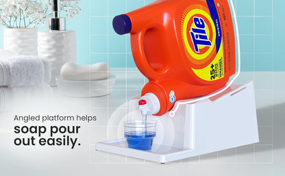 TidyFriend No-Spill Liquid Laundry Detergent Dispenser Holder, Laundry Soap Dispenser Holder with Drip Tray for Laundry Room Organization (No Strap, White)