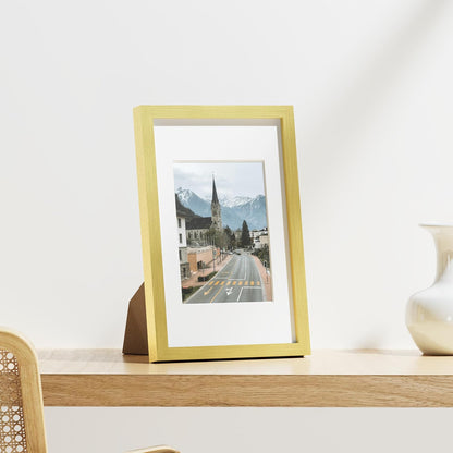 Vittanly 8x12 Picture Frames Set of 9, Shatter Resistant Plexiglass, Display 6x8 Pictures with Mat or 8x12 without Mat, Photo Frames for Wall or Tabletop, Engineered Wood, Gold