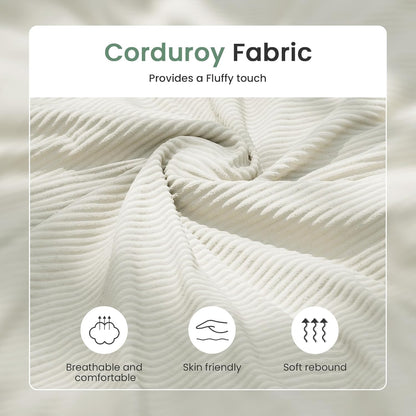 2 Pieces Corduroy Couch Set for Living Room, 5 Seats Cloud Sofa, Deep Seat Floor Couch for Bedroom, Futon Modern Sofa Bed, White Corduroy