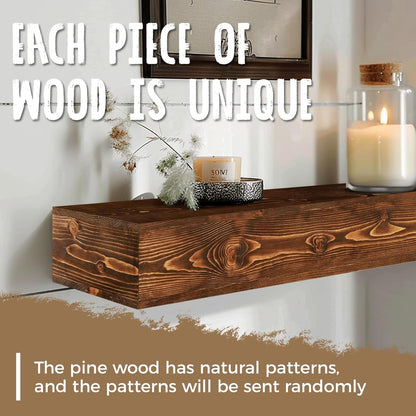 60x8x5 Fireplace Mantel - Handcrafted Hollow Rustic Solid Wood Wall Mounted Floating Shelf with Invisible Heavy Duty Wood Bracket (Weathered Brown)