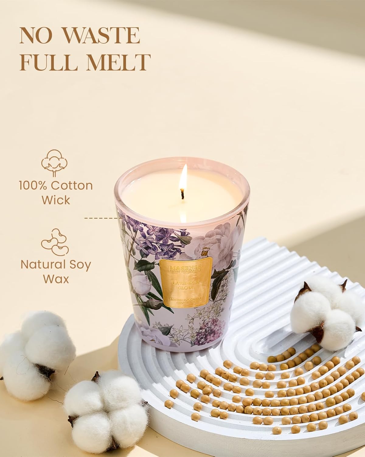 M&SENSE Lavender Glow Scented Natural Soy Wax Candle, 14.1oz 60 Hours Long Lasting Slow Burning Candles for Home Decor, Aromatherapy Candle for Stress Relief