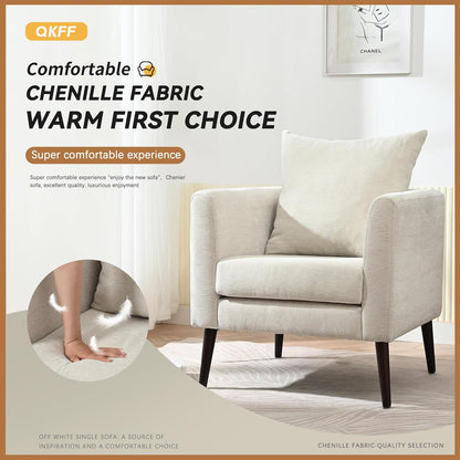 Barrel Accent Chair with Back Pillow, Large Upholstered Armchair with Solid Wood Legs Modern Reading Chairs for Living Room Bedroom