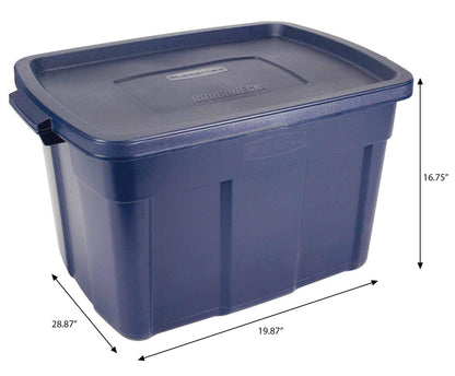 Rubbermaid Roughneck Tote 25 Gal, 4 Pack, Made in USA, Dark Indigo Metallic, Rugged Plastic