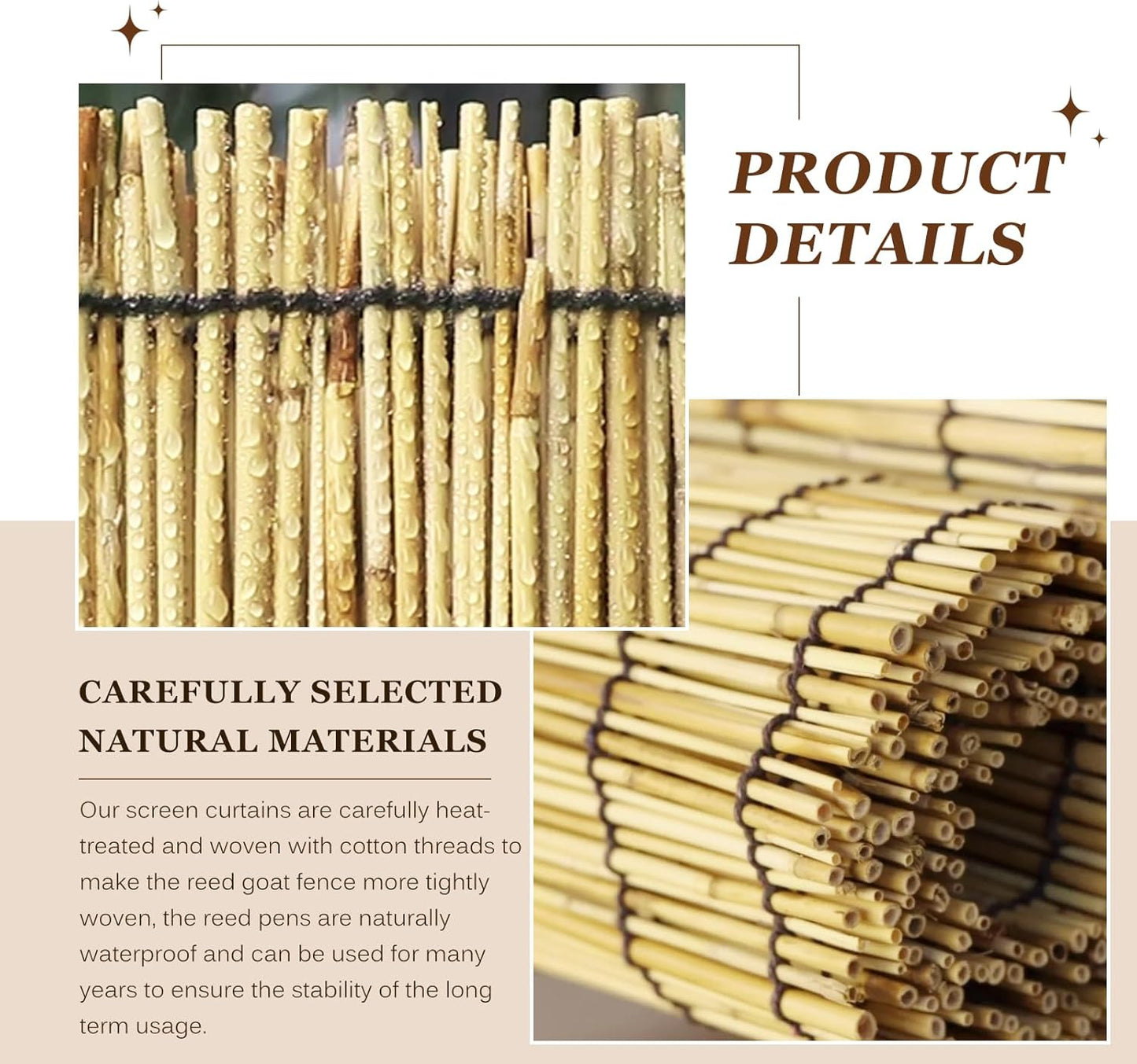 Natural Reed Fencing Rolls: Privacy Bamboo Fence 3/4/5/6ft High Roll Reed Screen, Decorative Bamboo Fencing for Outdoor Balcony Patio Garden Backyard,with Cable Zip Ties(Nature, 4x16.4ft)