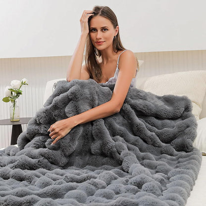 UKELER Soft Faux Fur Throw Blanket 50''x60'' Solid Reversible Shaggy Blanket Plush Thick Fluffy Blankets Throws for Bed, Couch, Sofa, Office, Camping Dark Grey