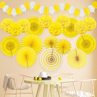 Yellow Party Decorations, Papar Fans Pompoms Fans Garlands for Birthday Bridal Baby Shower Wedding Graduation Spring Festival Party Decorations