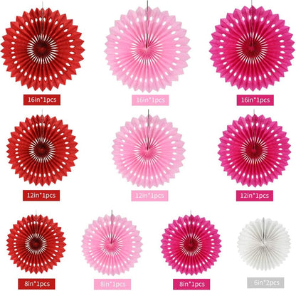 BEISHIDA Red Pink Rose Red Hanging Tissue Honeycomb Round Paper Fans Decor Kit for Birthday Girl Kid Shower Bachelorette Wedding Christmas Backdrops Anniversary Party Supplies（11 Packs）