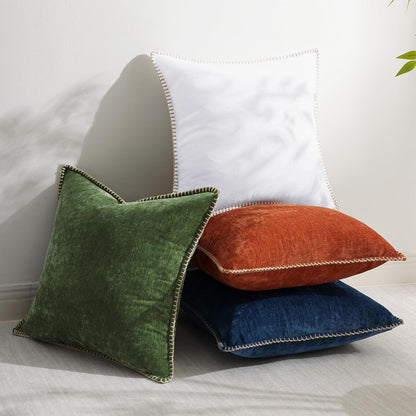 decorUhome Chenille Soft Throw Pillow Covers 20x20 Set of 2, Farmhouse Velvet Neutral Decorative Euro Pillow Covers with Stitched Edge for Couch Sofa Bed Home Decor, White