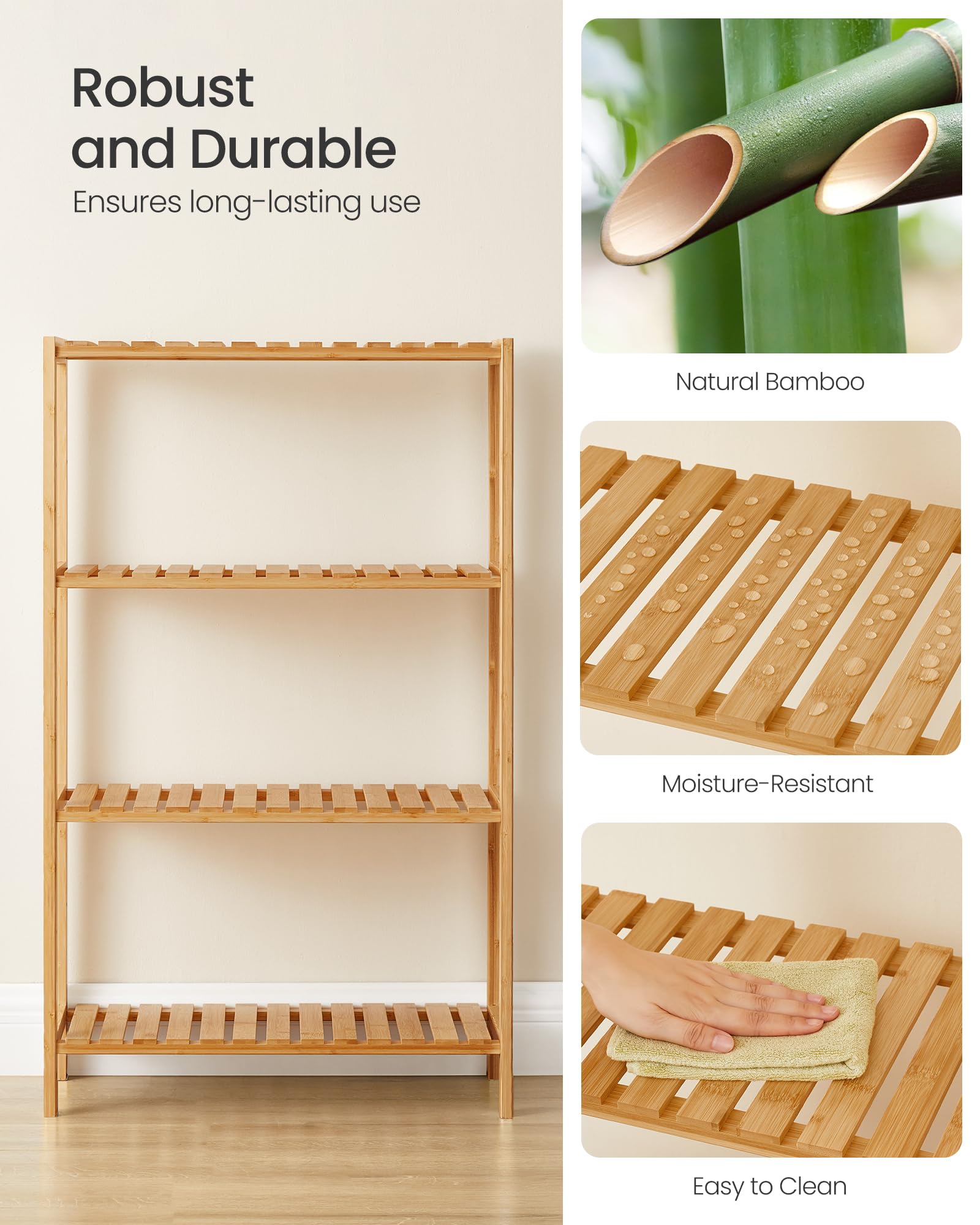 SONGMICS 4-Tier Bamboo Shelf, Freestanding Bathroom Storage Rack