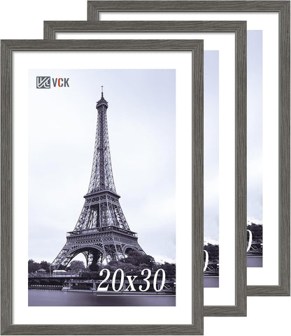 VCK 20x30 Frame 3 pack, Grey Solid Wood Poster Picture Frame, Exclusive Wood Grain, Wall Mounting Hanging