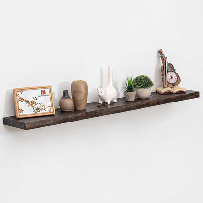 Wood Floating Shelves for Wall, 48 Inch Floating Shelves Wall Mounted, Rustic Live Edge Elm Wood Shelf for Home Decor, Heavy-Duty Storage Shelves for Books, Bathroom, Kitchen, Walnut Finish