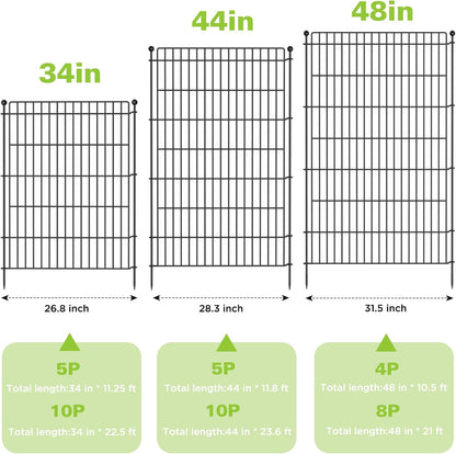 10 Panels No Dig Garden Fence with Gate, 34in(H) × 22.5ft(L) Decorative Metal Outdoor Dog Fence, Rustproof Pet Fencing for Yard, Patio, Flower Bed -Temporary Fencing| Easy to Install