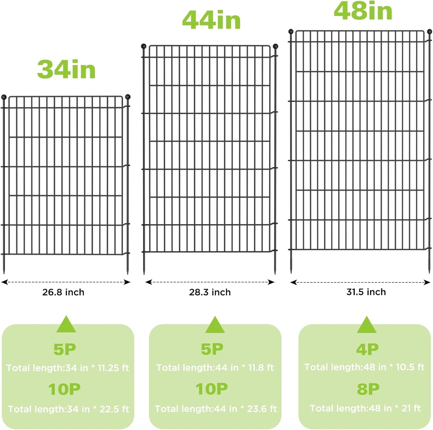 8 Panels No Dig Garden Fence with Gate, 48in(H) × 21ft(L) Decorative Metal Outdoor Dog Fence, Rustproof Pet Fencing for Yard, Patio, Flower Bed -Temporary Fencing| Easy to Install